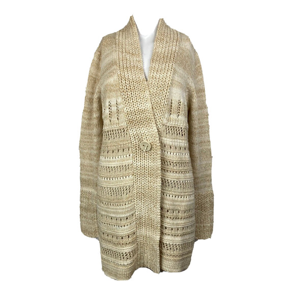Coldwater Creek Sweaters - Coldwater Creek Womens Beige Chunky‎ Open Knit Cotton Cardigan Sweater Sz M